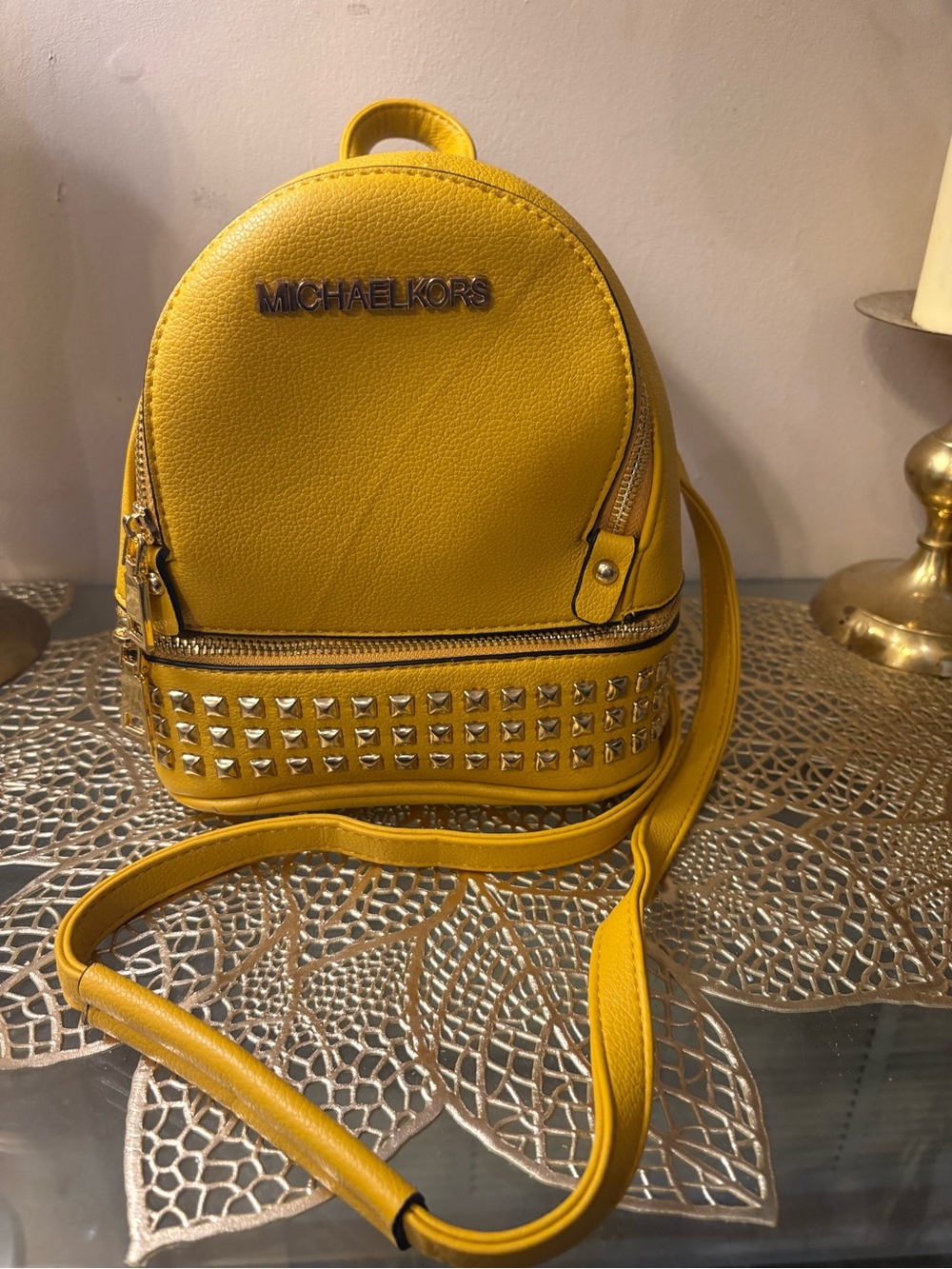 Michael Kors Mustard Yellow Studded Mini Backpack